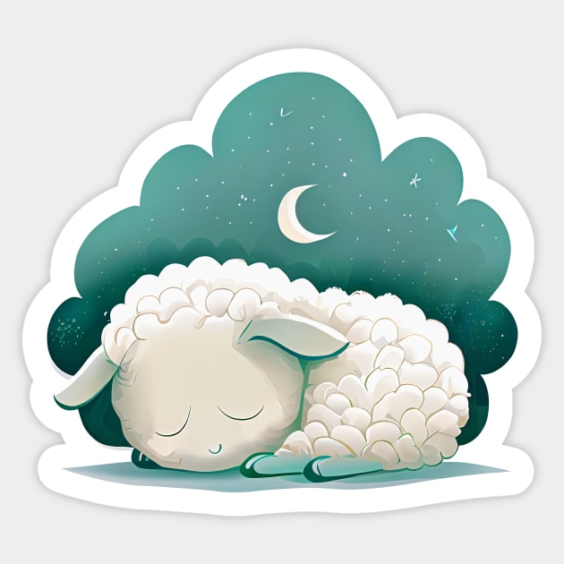 A young baby lamb sleeping under the stars Sticker by lightsonfire